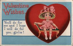 Valentine Wishes - Child on Chaise Lounge in Heart Children Postcard Postcard Postcard