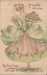 To my dear Valentine Woman dressed in pink and green gown Postcard