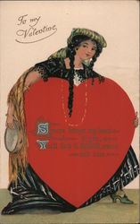 To my Valentine Woman with tambourine holding a heart Postcard