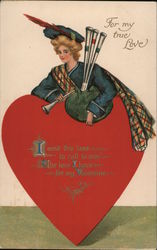 Scottish woman with bagpipe: "For my true Love" Postcard