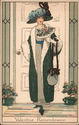 Art Deco Valentine Remembrance- Woman walking out of door Women Postcard Postcard Postcard