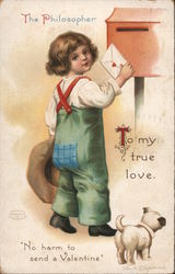 The Philosopher To my true love, no harm to send a Valentine boy with dog mailing Valentine Postcard