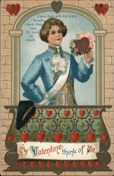 Boy holding heart and flowers standing on a balcony Children Postcard Postcard Postcard