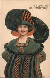 Little Girl in Flowing Green Garments, Valentine Remembrance Postcard