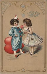 A Token of Love- Boy handing rose to a girl Children Postcard Postcard Postcard