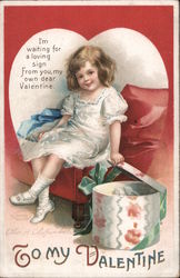 To My Valentine - A Girl Opening a Package Children Ellen Clapsaddle Postcard Postcard Postcard