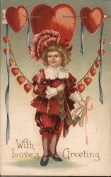 With Loves Greeting Girl holding wishbone, hearts and arrow Postcard