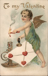 To My Valentine - Cupid Holding a Candle Postcard