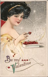 Woman Eating Heart Candies Women Postcard Postcard Postcard