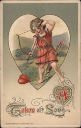 Cupid Aims Bow at Heart on Ground, A Token of Love Postcard Postcard Postcard