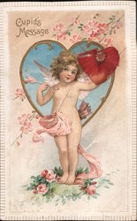 Cupid's Message - Cupid Holding an Arrow and Heart Postcard