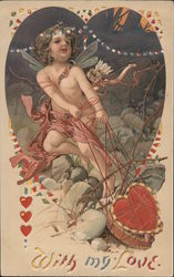 Cupid with Hearts Cut-Out HTL Postcard