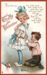 Boy buttoning up a girls dress Children Postcard Postcard Postcard