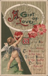 Cupid holding a heart with flowers Postcard Postcard Postcard