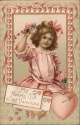 My heart's gift to my Valentine Girl holding flowers in heart frame Postcard