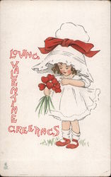 Loving Valentine Greetings Little Girl with Heart Bouquet Postcard