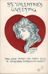 St. Valentine's Greeting - Woman's head in heart Postcard