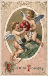 Valentine Thoughts- Two cupids and a heart Postcard Postcard Postcard