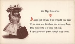 To my Valentine Doll holding suitcase Postcard