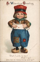 St. Valentine Greeting - A Boy Holding Mail Postcard