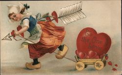 Cupid pulling a Wagon with a heart, to the one I love Postcard