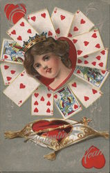 Valentine Heart - woman wearing crown, surrounded by playing cards with hearts Postcard