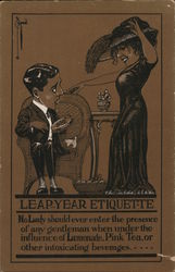 Leap-year Etiquette A woman approaching a man sitting in a chair Postcard