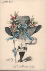 La Mode 1909: Large Hat with Flowers and Bow Hats Postcard Postcard Postcard