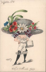 La Mode 1909: Large Hat with Flowers and Bow Hats Postcard Postcard Postcard