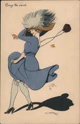 Woman's Dress Blown Upwards from Below, Coup De Vent Postcard