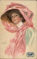 Woman Wearing Hat with Pink Scarf Postcard