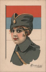 Woman in French Soldier's Uniform Military M. Cherubini Postcard Postcard Postcard