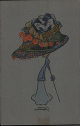 Woman Wearing Large Flowery Hat Art Postcard