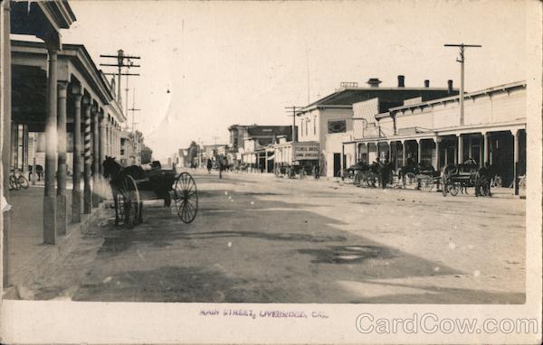 Horse and buggy on Main Street Livermore, CA Postcard