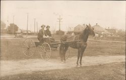 Two Men In a Wagon Pulled by a Horse- Town in Background Roseville, CA Postcard Postcard Postcard