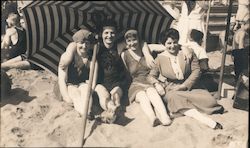 Neptune Beach Four Women Sitting Under Umbrella on a Beach Alameda, CA Postcard Postcard Postcard