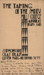 The Taming of the Shrew Mill College April 12, 1929 Art Deco Postcard