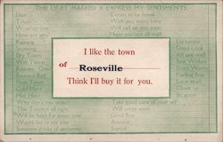 I Like the Town of Roseville, I Think I'll Buy it For You California Postcard Postcard Postcard