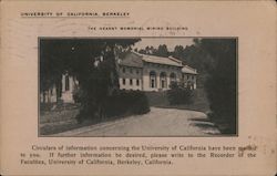 Hearst Memorial Mining Building, University of California Berkeley, CA Postcard Postcard Postcard