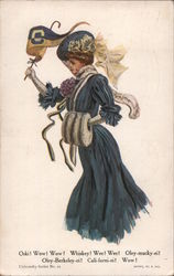 Girl with Fancy Hat, Muff and Pennant - University of California Berkeley Postcard Postcard Postcard