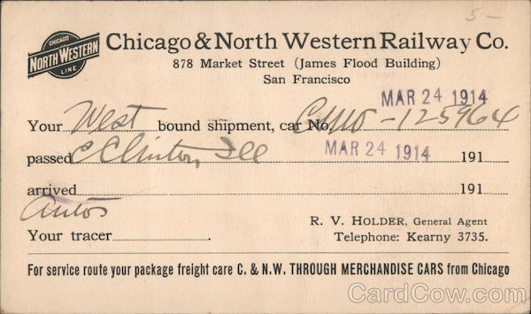 Rail Shipment Notice, Chicago & Northwestern San Francisco, CA Postcard