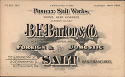 Pioneer Salt Works, B.F. Barton & Co. San Francisco, CA Trade Card Trade Card Trade Card