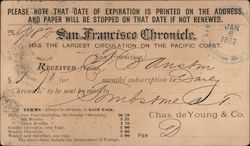 San Francisco Chronicle Subscription 1882 California Postcard Postcard Postcard