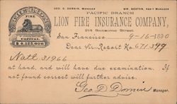 Pacific Branch, Lion Fire Insurance Company, Correspondence Card Postcard