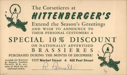 Hittenberger's Corsetieres San Francisco, CA Postcard Postcard Postcard