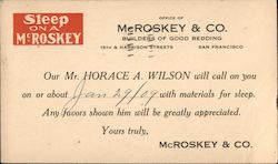 McRoskey & Co., Builders of Good Bedding San Francisco, CA Postcard Postcard Postcard