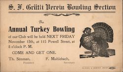 S. F. Grutli Herein Bowling Section Postcard