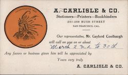 A. Carlisle & Co. - Stationers - Printers - Bookbinders San Francisco, CA Postcard Postcard Postcard