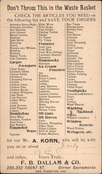 Order Checklist - F.B. Dallam & Co. San Francisco, CA Postcard Postcard Postcard