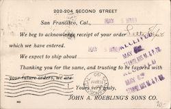 John A. Roebling's Sons Company Order Receipt Postcard